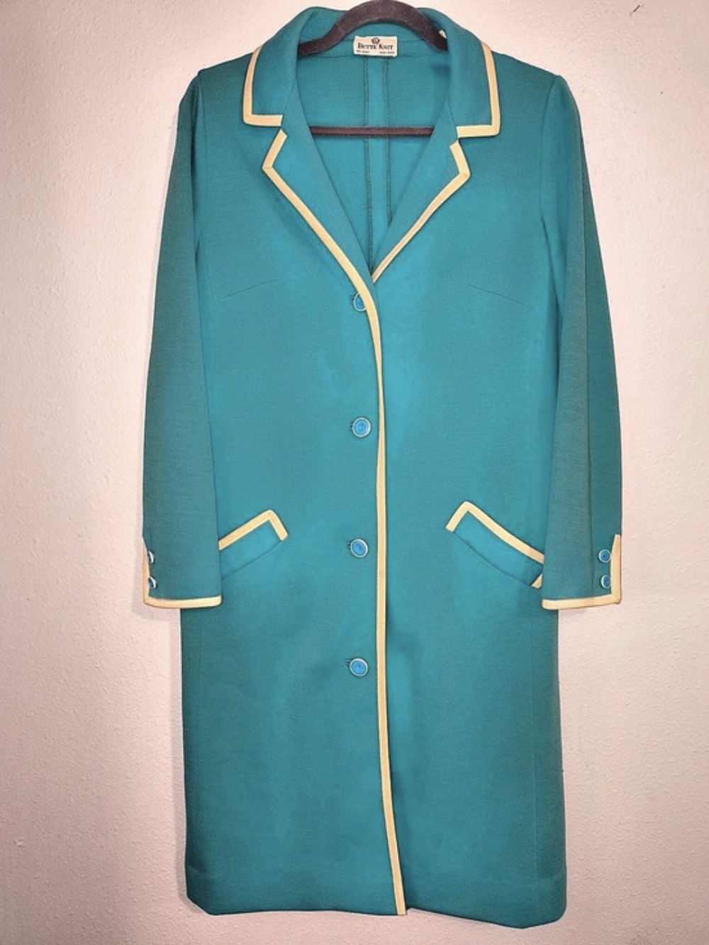 Vintage 1960s Butte Knit 100% Wool Turquoise Mod Coat Size M